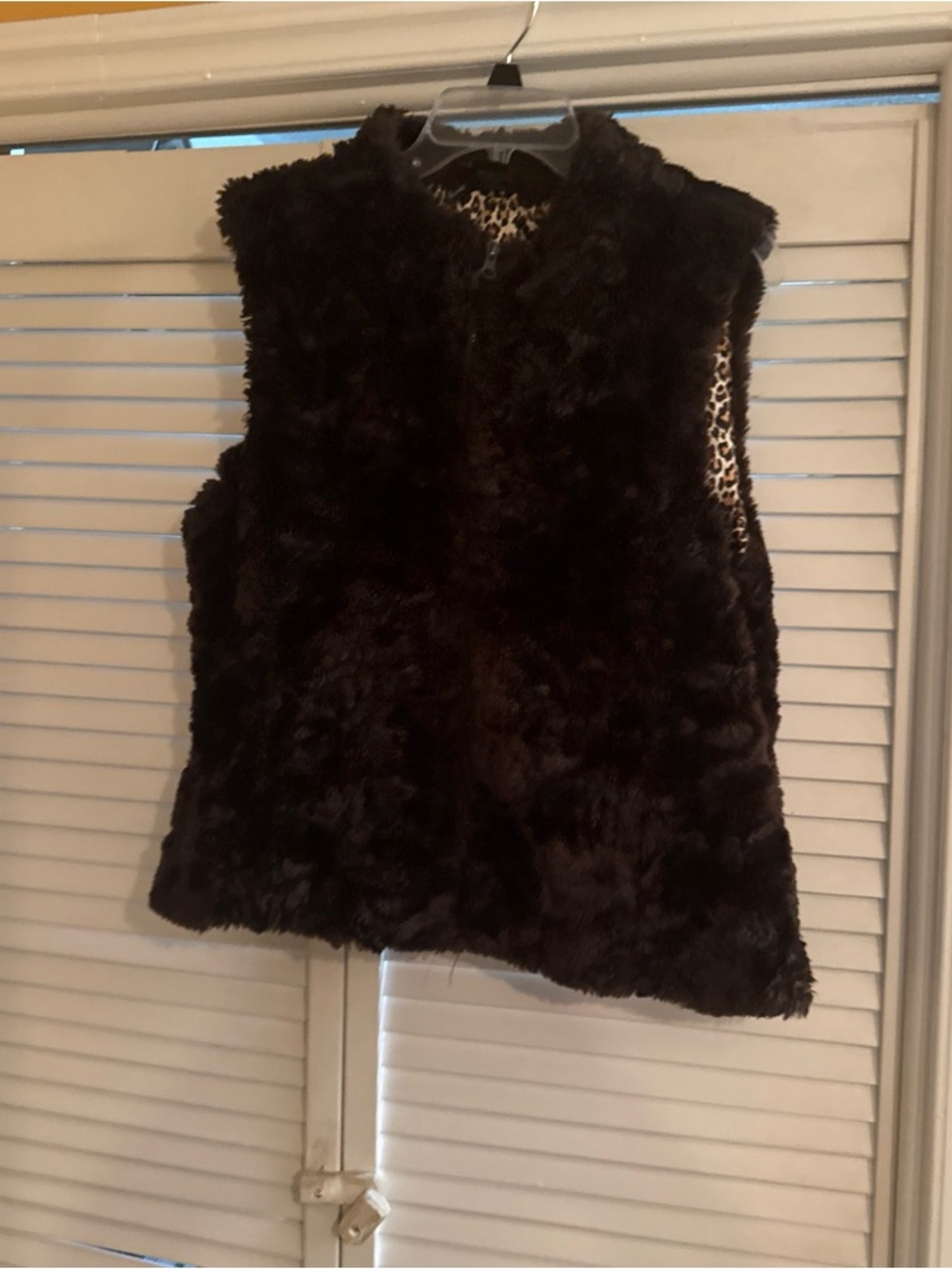 new directions Plush Faux-Fur Vest in Dark Brown with Leopard Lining